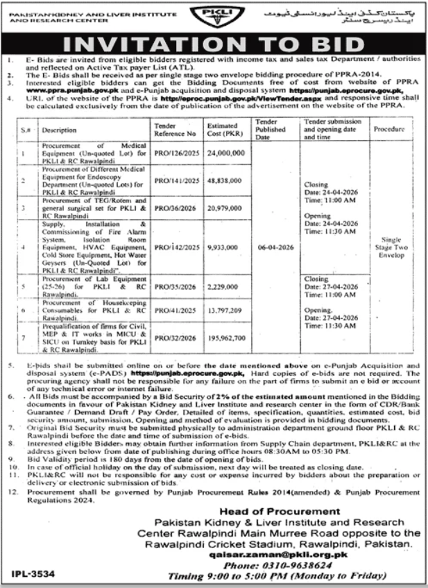 Medical Equipment, Services & Prequalification 2025-26