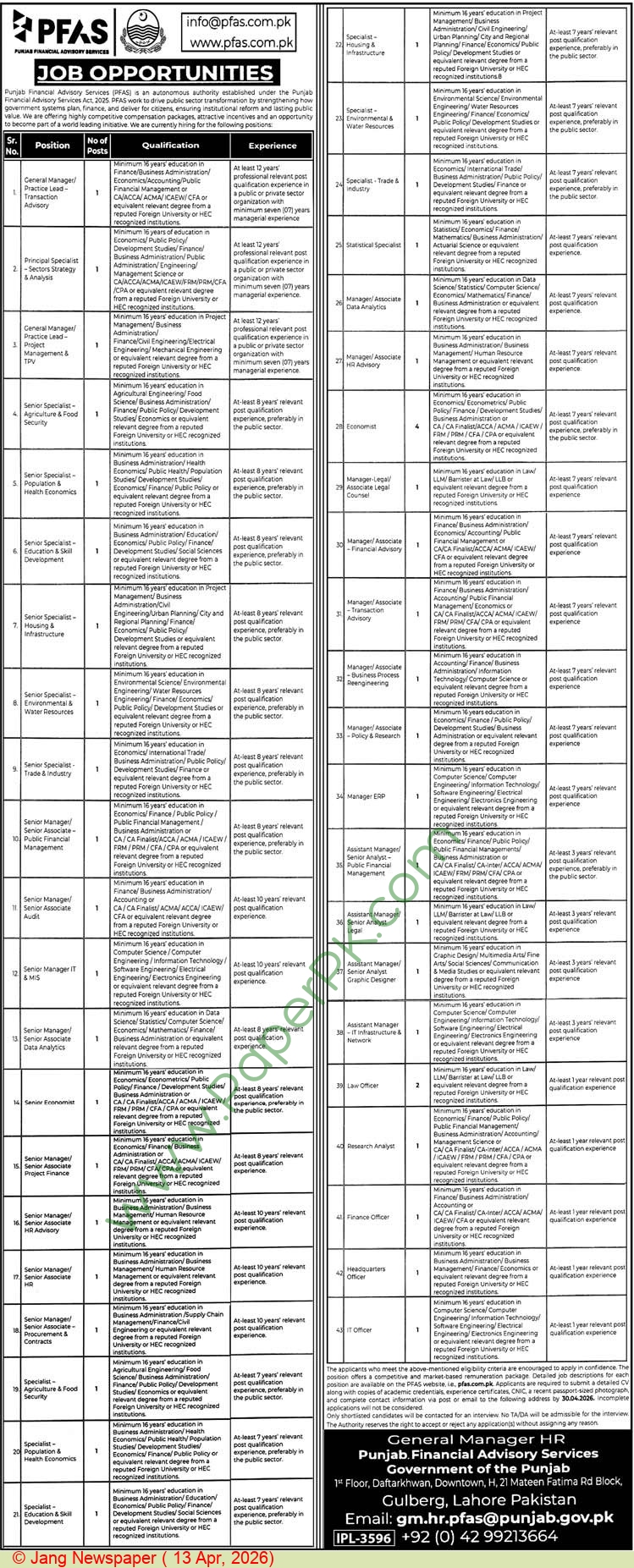  Headquarters Officer, IT Officer - Lahore