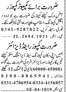 Computer Composer & Designer Required - Office & Beauty Center 2026 - Lahore