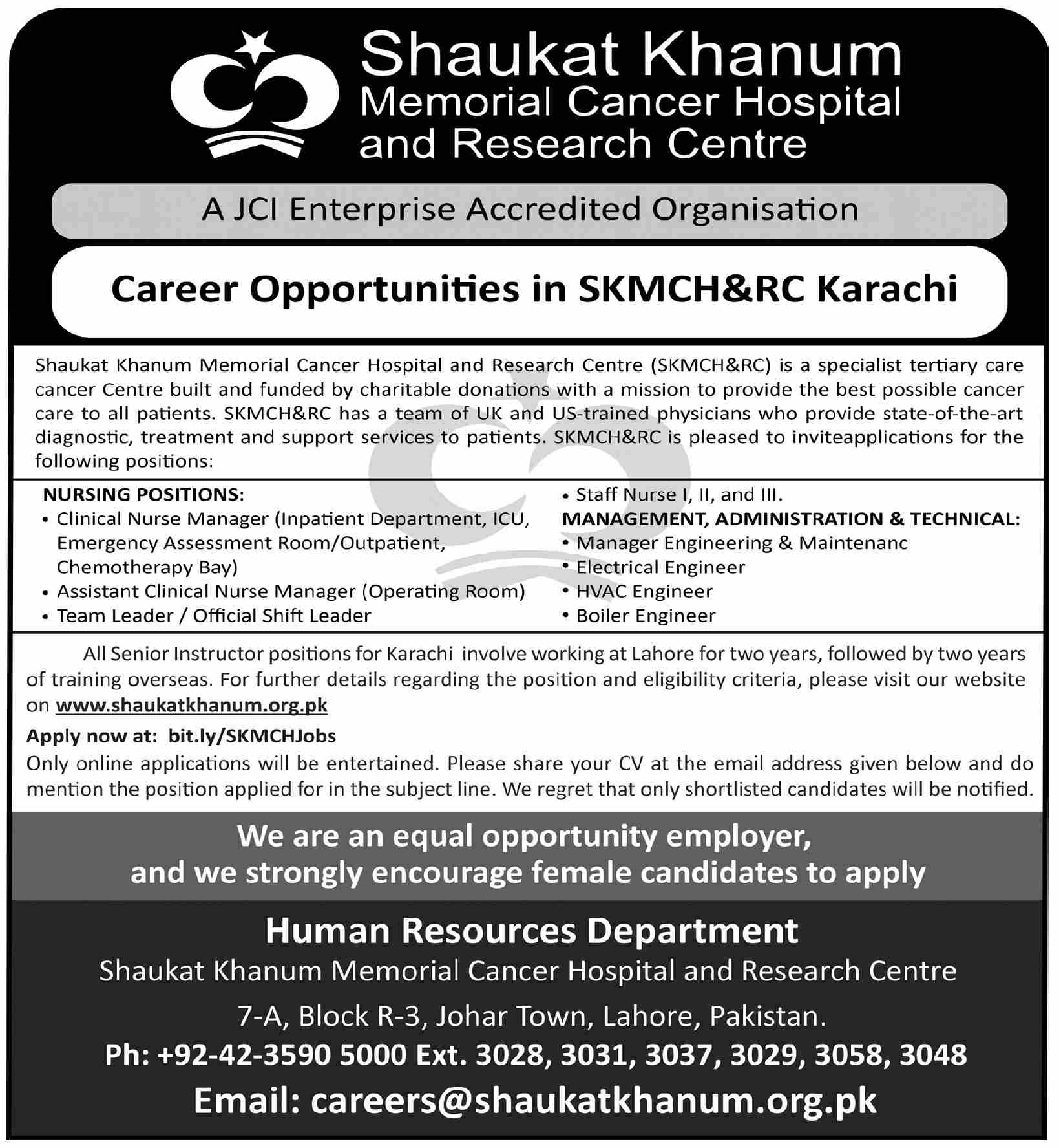 Multiple Positions - Nursing, Engineering & Management SKMCH&RC Karachi 2026 - Karachi