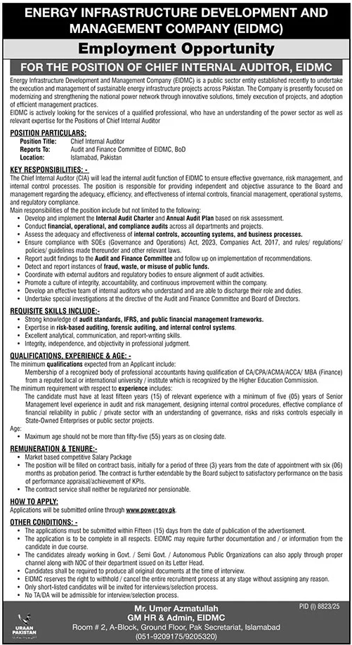 Chief Internal Auditor - EIDMC Islamabad 2026 - Islamabad