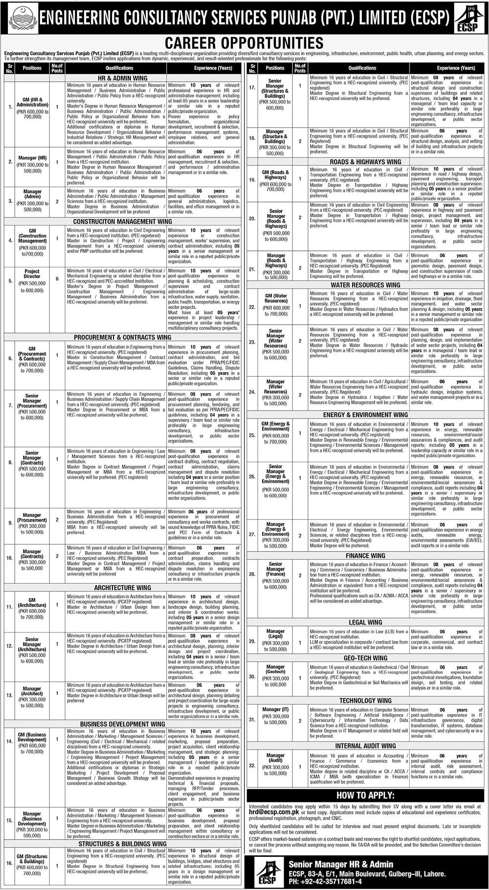 GM, Manager & Senior Manager - ECSP Lahore 2026 - Lahore