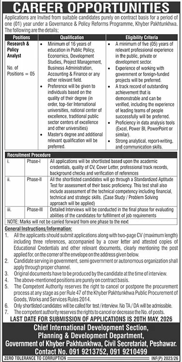 Research & Policy Analyst - KP Governance Programme 2026 - Peshawar