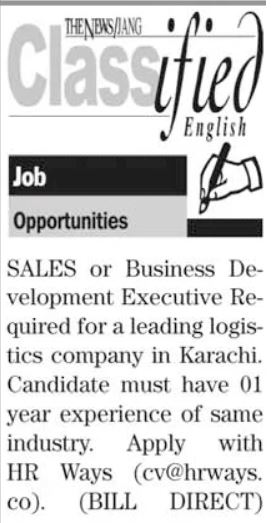 Sales/Business Development Executive - Logistics Karachi 2026 - Karachi