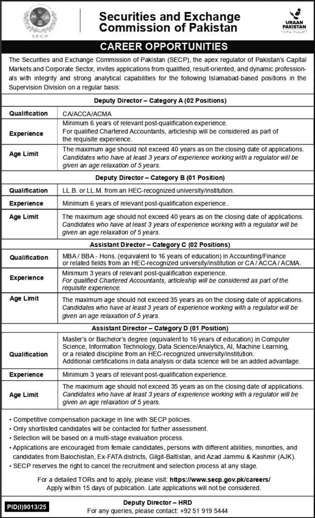 SECP Deputy Director & Assistant Director Jobs - Islamabad