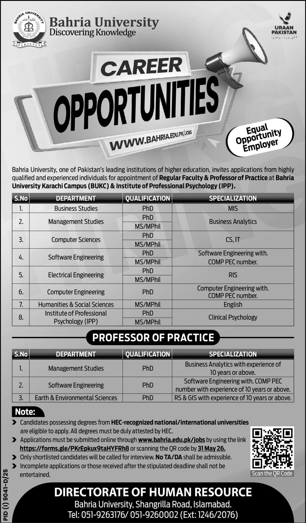Bahria University Faculty Jobs - Karachi
