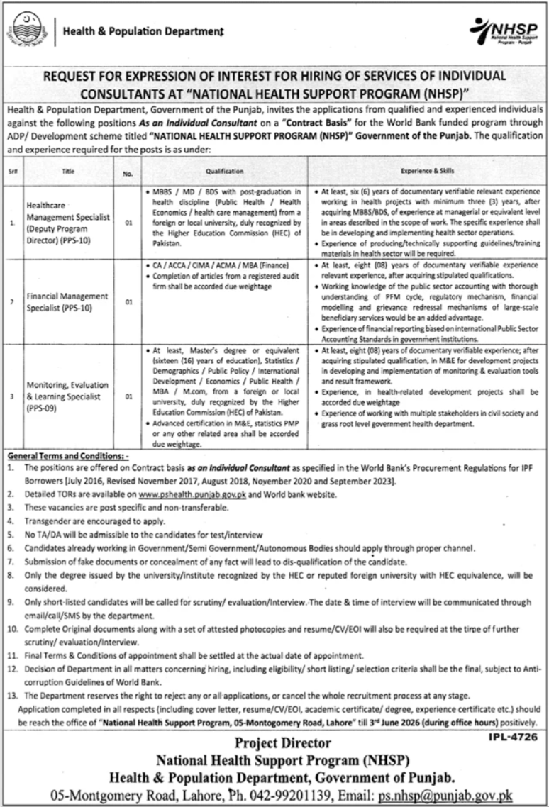 Healthcare Management Specialist - Lahore