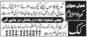 Domestic Couple (Husband and Wife) and Experienced Cook - Islamabad