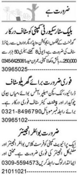 Security Staff, Domestic Staff - Lahore