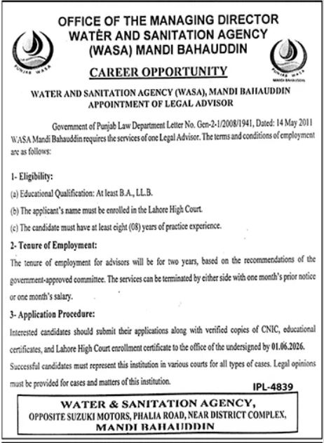 Legal Advisor. - Mandi Bahauddin