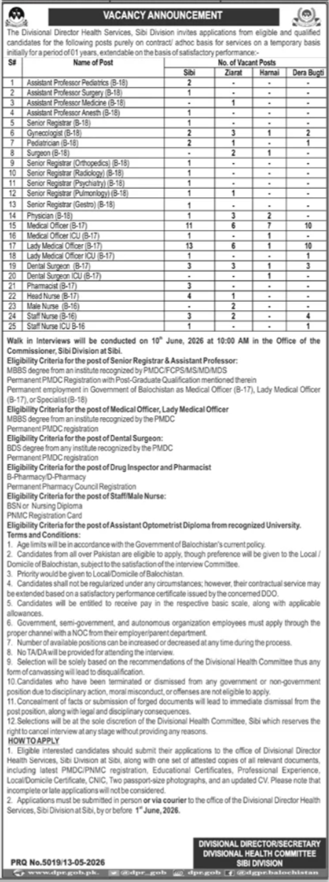 Divisional Director Health Services Sibi Division Jobs - Sibi