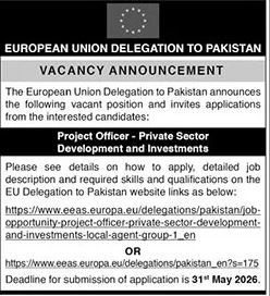 European Union Delegation Project Officer Job - Islamabad