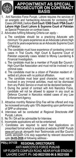 Anti Narcotics Force Special Prosecutor Job - Lahore
