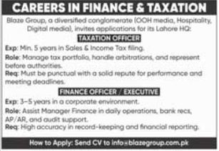 Blaze Group Taxation & Finance Officer Jobs - Lahore