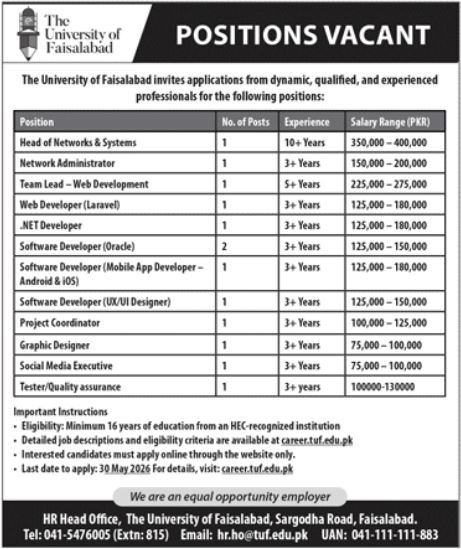 University of Faisalabad IT & Software Jobs - Faisalabad