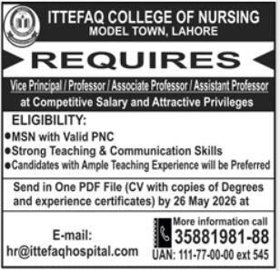 Ittefaq College of Nursing Teaching Jobs - Lahore