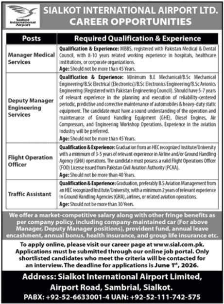 Sialkot International Airport Career Opportunities - Sialkot