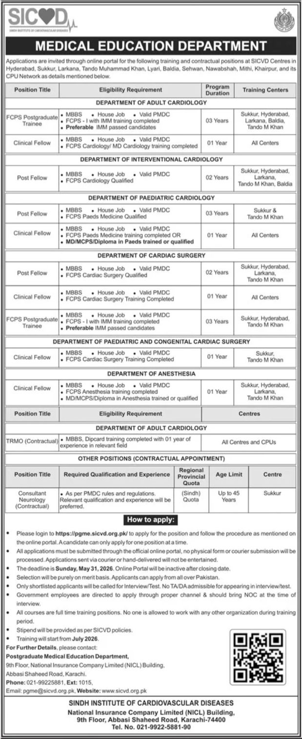SICVD Medical Training & Contractual Positions 2026 - Multiple Cities