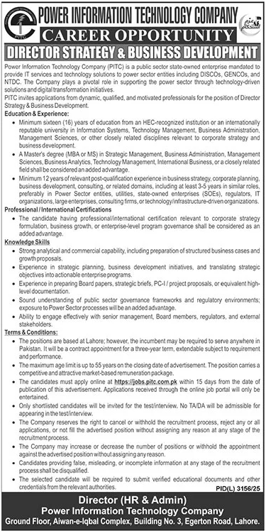 PITC Director Strategy & Business Development Job - Lahore