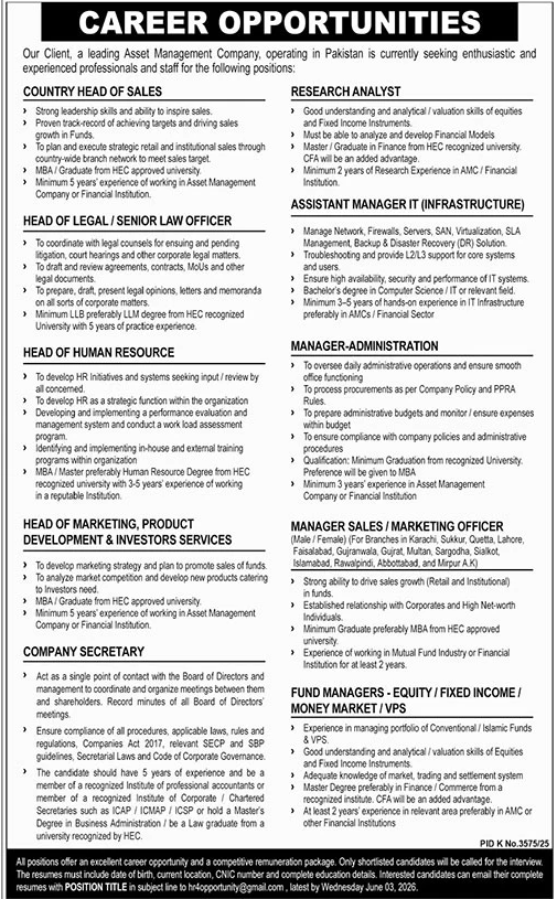 Asset Management Company Multiple Jobs - Multiple Cities