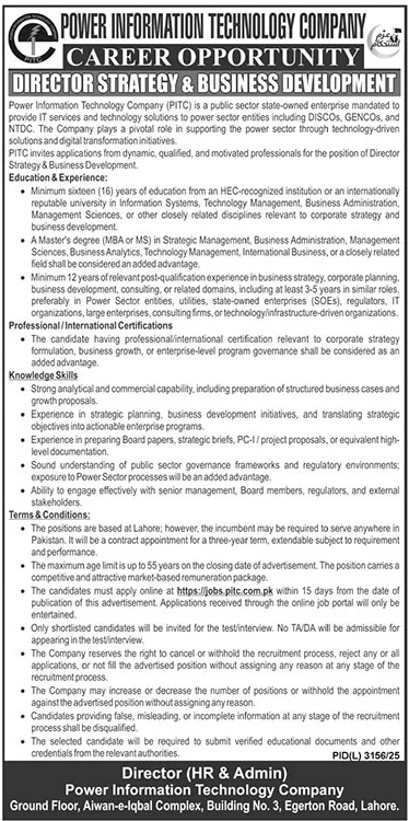 Power Information Technology Company Director Strategy & Business Development Job - Lahore