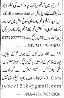 Medical Representative & Office Staff - Karachi