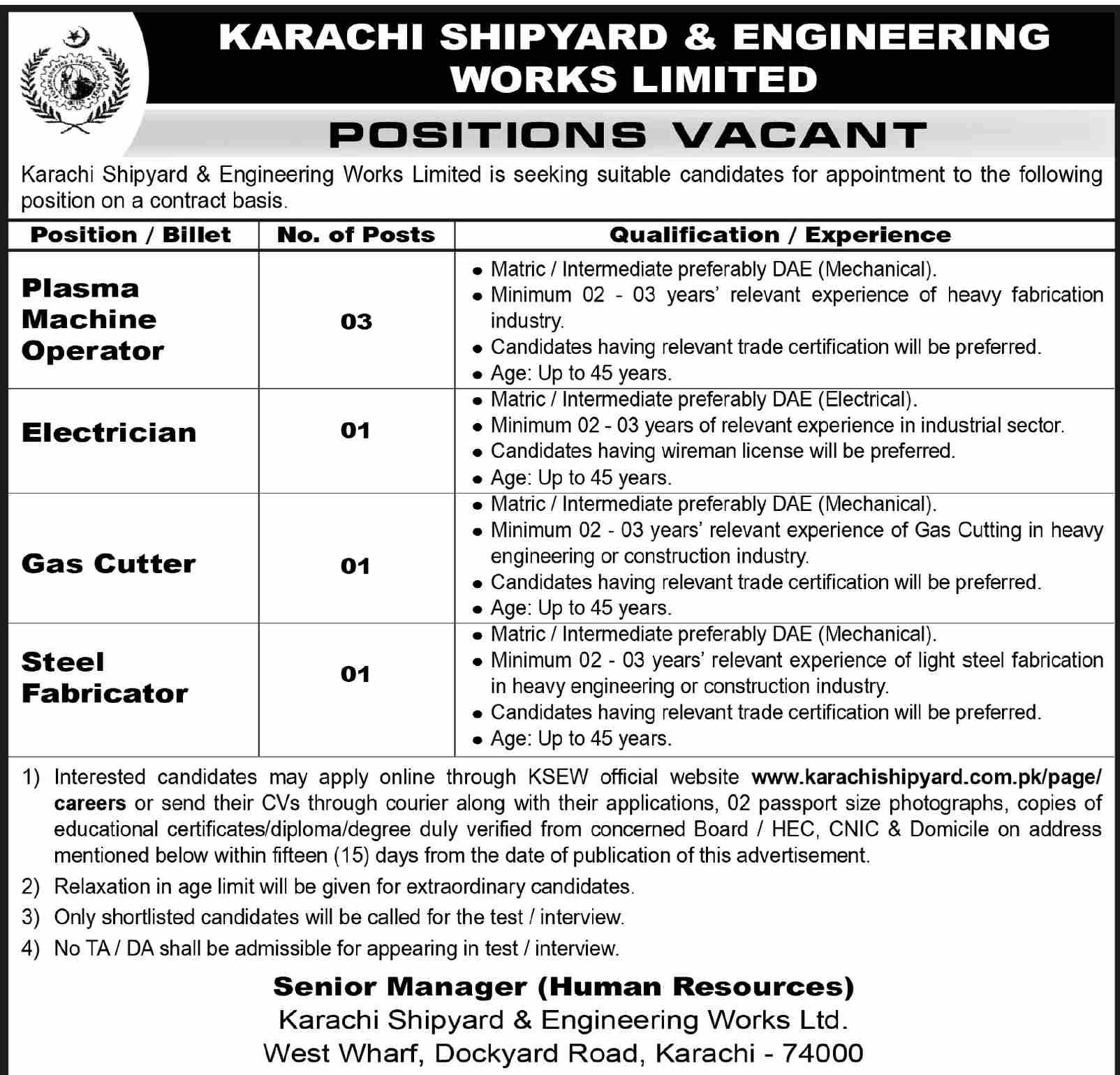 Karachi Shipyard - Technical Staff - Karachi