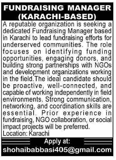 Fundraising Manager - Karachi - Karachi