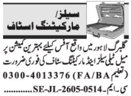 Marketing Staff - Gulberg Lahore - Lahore