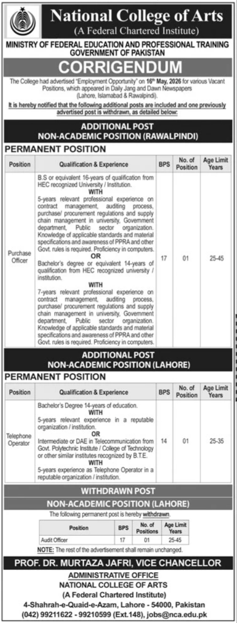 NCA - Corrigendum Additional Posts - Multiple Cities