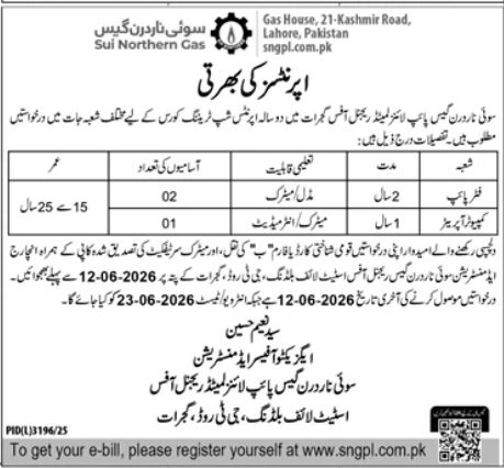 SNGPL - Technical Apprentice Program - Lahore