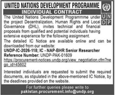 UNDP - Senior Researcher Contract - Islamabad
