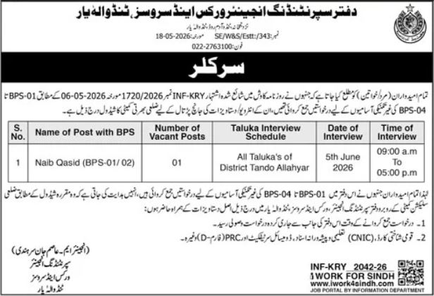 District Tando Allahyar - Naib Qasid BPS-01/02 - Tando Allahyar