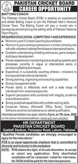 Pakistan Cricket Board - Batting Coach - Lahore