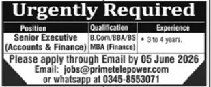 Prime Telepower - Senior Executive Accounts & Finance - Islamabad