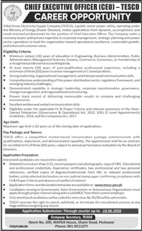 TESCO - Chief Executive Officer CEO - Peshawar