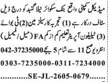 Medical Complex Jail Road - 3 Posts: Receptionist, Sweeper, Telephone Operator - Lahore