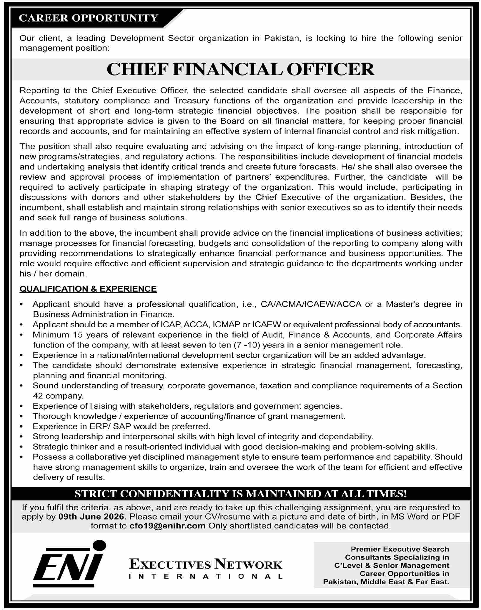 Chief Financial Officer - Development Sector Organization - Multiple Cities