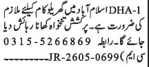 House Helper Required - DHA Islamabad - Islamabad
