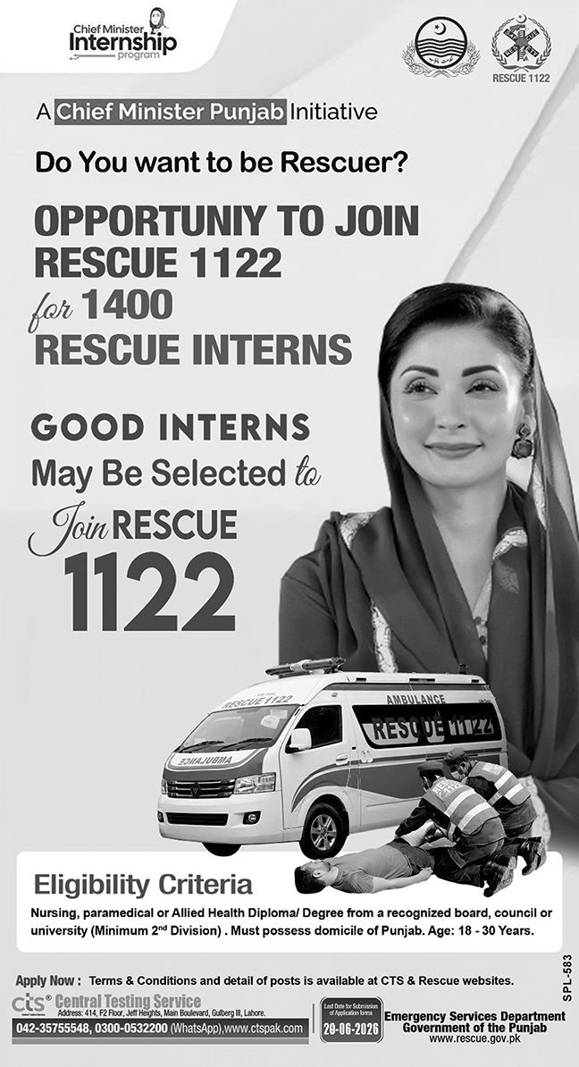 Rescue 1122 Internship Program - Chief Minister Punjab Initiative 1400 Interns - Multiple Cities