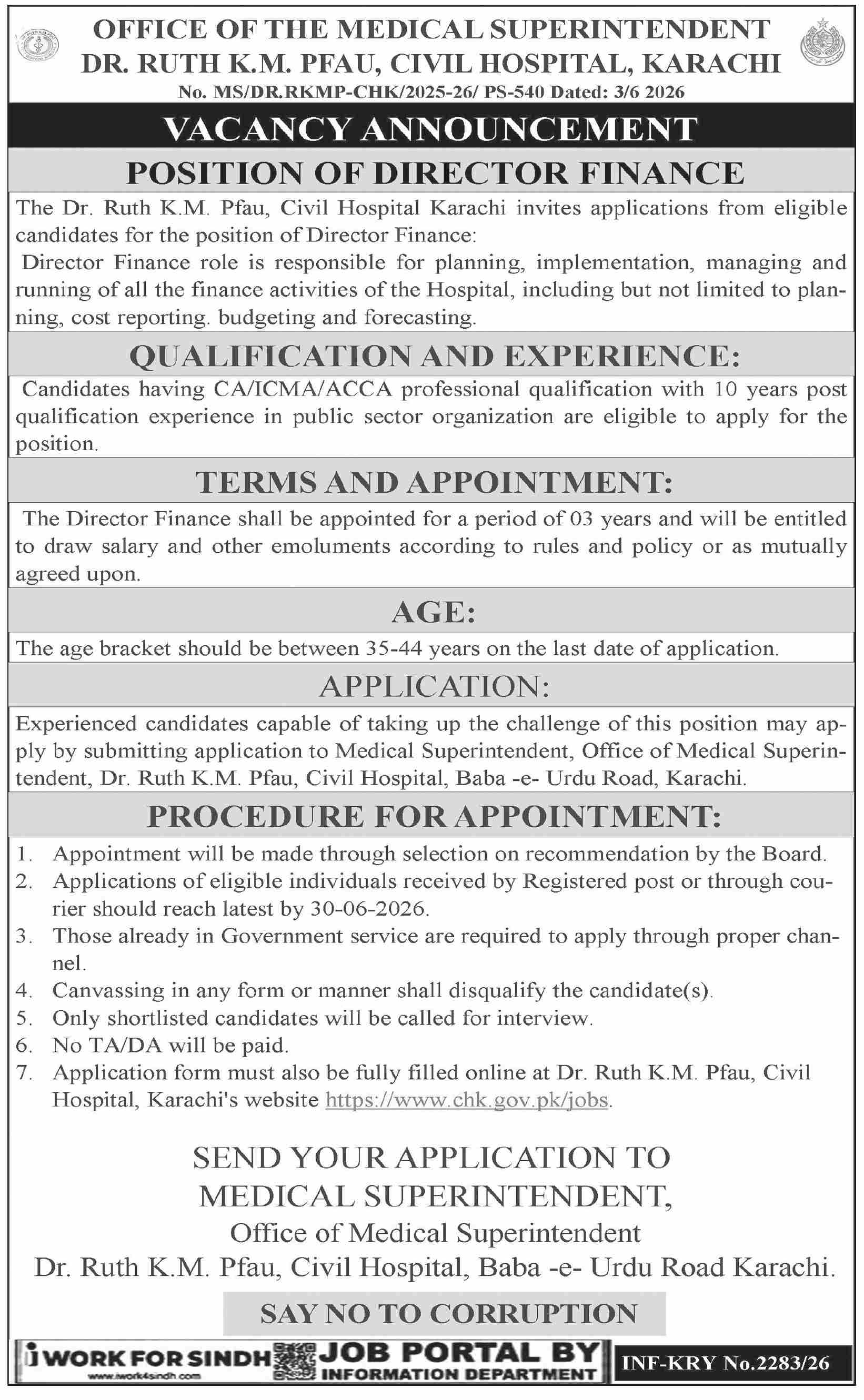 Director Finance - Dr. Ruth K.M. Pfau Civil Hospital Karachi - Karachi