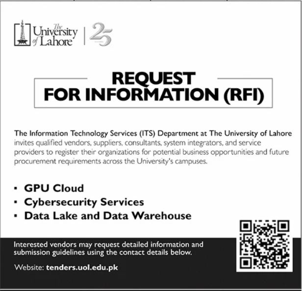 Request For Information RFI - GPU Cloud/Cybersecurity/Data Lake - UOL - Lahore