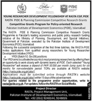 Young Researcher Development Fellowship YRDI Batch VI - RASTA PIDE - Islamabad