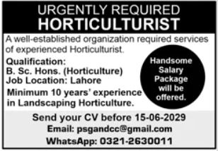 Horticulturist - Well-established Organization Lahore - Lahore