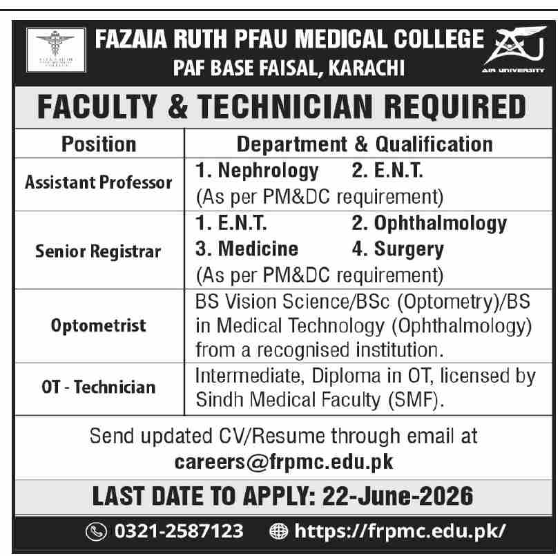 FRPMC Medical Jobs Karachi - Karachi