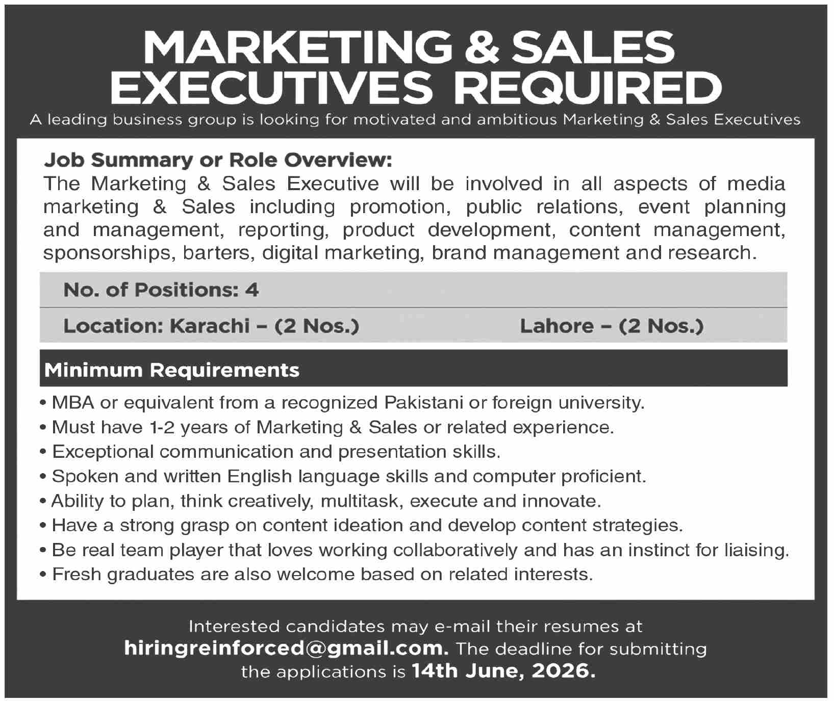 Marketing Sales Executives - Multiple Cities