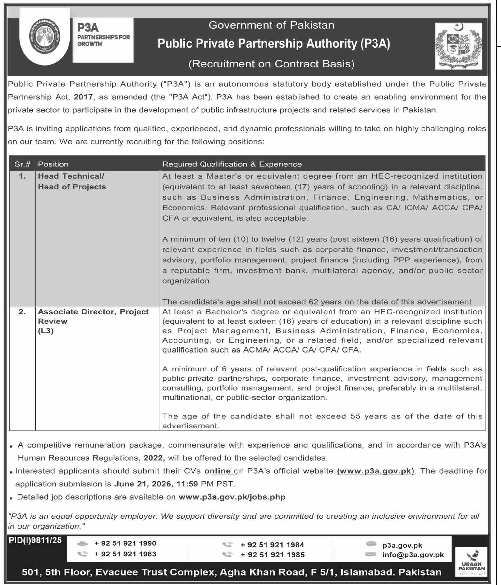 P3A Govt Jobs Head Technical Associate Director Islamabad - Islamabad