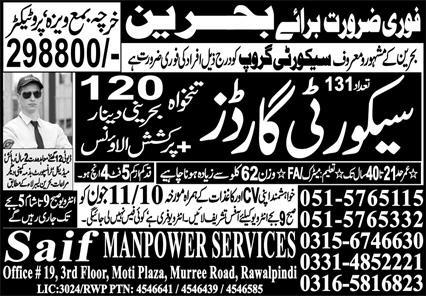 Bahrain Security Guards Jobs 120 Posts 298800 PKR Salary - Bahrain