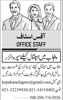 Punjab Hospital Supervisor Office Staff Jobs - Not specified