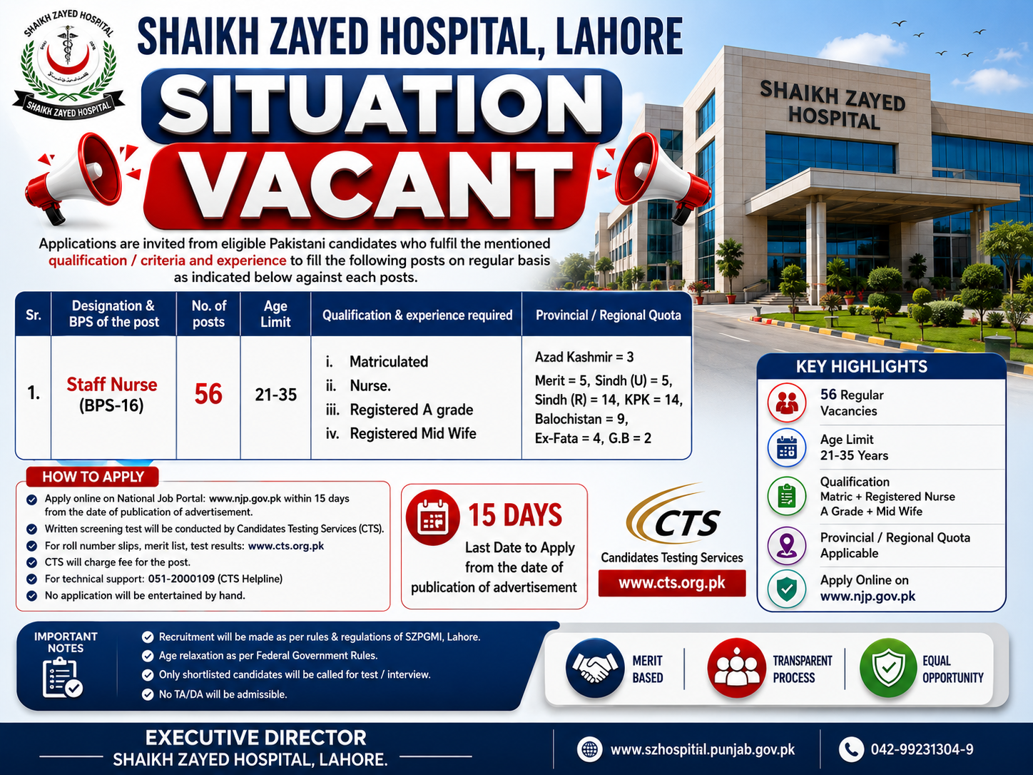 Shaikh Zayed Hospital Lahore Staff Nurse BPS-16 Regular Jobs Lahore - Lahore